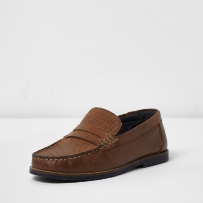 Boys brown embossed leather loafers